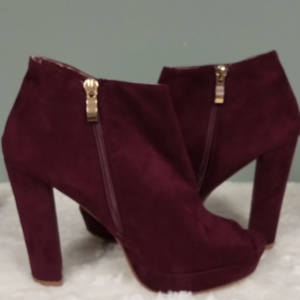 Juliana Wine Suede Open Toe Heeled Boots